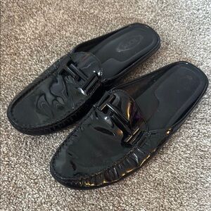 Tod's Black Leather Loafers Slip-Ons